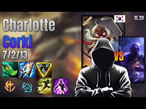 Charlotte Mid Corki vs Ryze lol KR solo rank Full Game 15.20 | charlotte 코르키 vs 라이즈