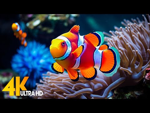 Aquarium 4K VIDEO (ULTRA HD) 🐠 Beautiful Coral Reef Fish - Relaxing Sleep Meditation Music #65