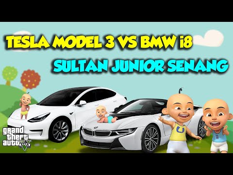 SULTAN UPIN IPIN BALAP BMW i8 LAWAN TESLA MODEL 3 KENCANG - GTA V MOD UPIN & IPIN SPESIAL