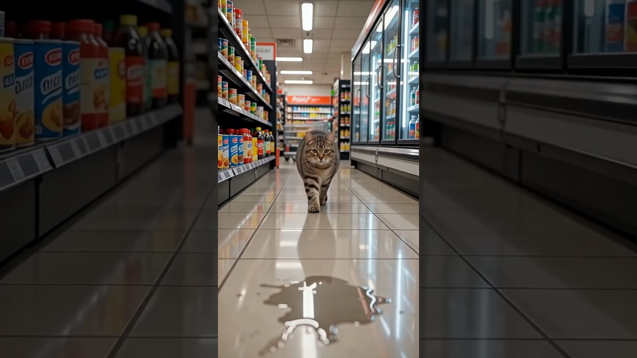 猫、通路で立ち止まる#猫 #猫コメディ #実写風猫 #二足歩行猫#スーパー #日常あるある#ショート動画 #癒し