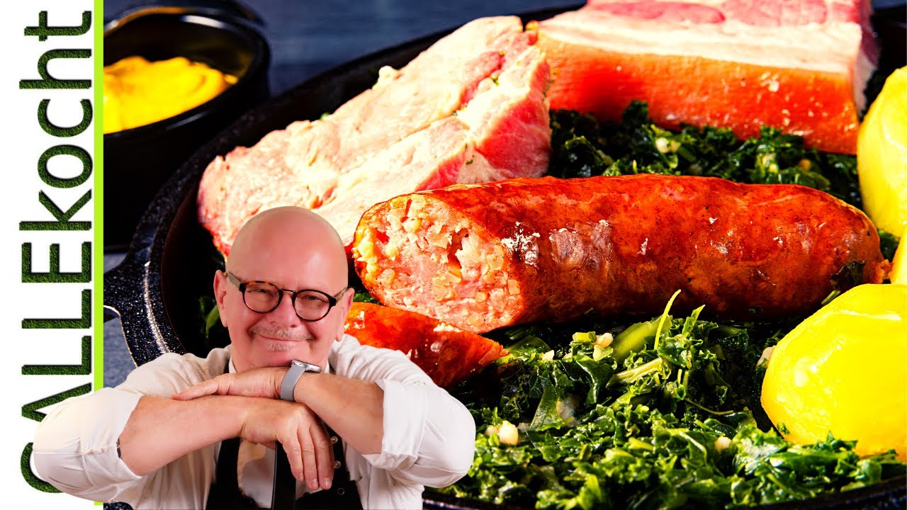 Grünkohl mit Kassler, Kohlwurst und Bauch zubereiten - Omas Rezept