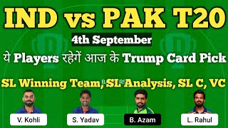 ind vs pak dream11 team | india vs pakistan asia cup 2022 dream11 team | dream11 team of today match