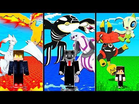 USE POKEMONS LENDARIOS DE FOGO VS ÁGUA VS GRAMA PRA VENCER - MINECRAFT PIXELMON MOD