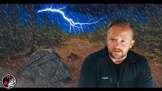 Storm Attack at Night - Camping in a Thunderstorm With A Warm Fire - Rain ASMR Adventure