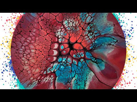 (776) Shelee Art Red Bloom, Mini Blower, Acrylic Paint Pouring