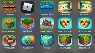 Minecraft,Roblox,Minecraft Earth,‎Mini World Block Art,Primal Craft,Planet,Block Craft 3D