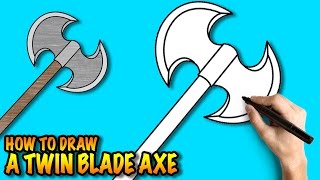 How to draw a Twin Blade Axe - Easy step-by-step drawing tuturial