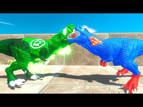 GREEN LANTERN vs SUPER MAN T-REX DEATH RUN - Animal Revolt Battle Simulator