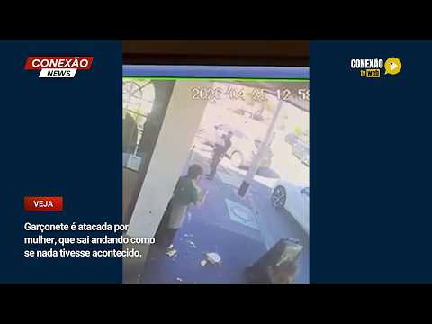 Vídeo: Garçonete é atacada por mulher, que sai andando como se nada tivesse acontecido.