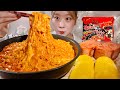 ASMR Cheesy Buldak Fire Noodles And Spam Mukbang Eating Sounds English Subtitles