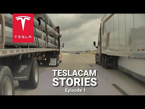 Tesla Model 3 on Autopilot squeezed between two semi trucks | TESLACAM STORIES #1