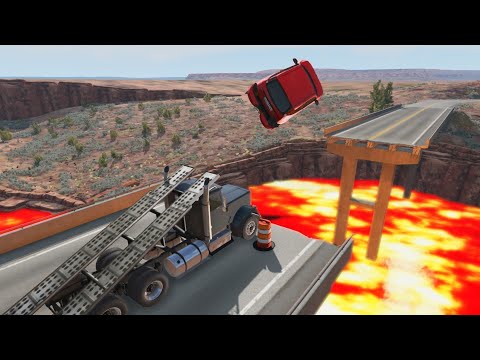 Cars vs Lava and broken Bridge BeamNG. Drive 😱