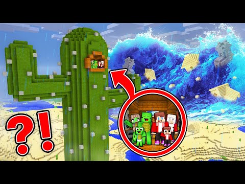 EPIC TSUNAMI vs. Mikey Family & JJ Family CACTUS Bunker - Minecraft (Maizen)