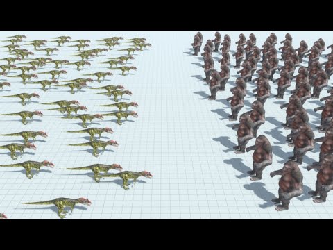 100 CRYOLOPHOSAURUS Army vs 100 Mutant Primates Ape Army ARBS Animal Revolt Battle Simulator