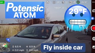 Potensic Atom Subfreezing flight flown from inside Car ￼Digital Zoom demo 3 axis GPS Drone Review