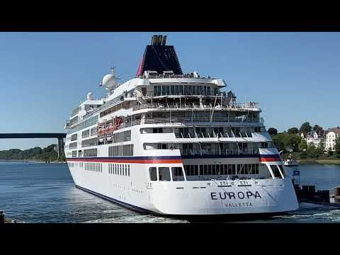 EUROPE Cruise ship in the Kiel Canal Ship leaves lock Holtenau 11.8.2022