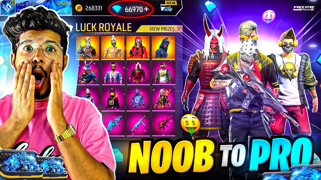 Free Fire Noob To Ultra Pro Max I Bought Everything In This Lvl 1 I’d 12k Dimaonds💎-Garena Free Fire
