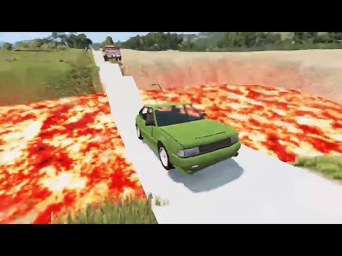 Cars vs Giant Lava Crater - BeamNG.drive