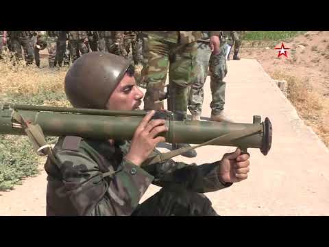 Syrian fighters training with a Shmel (bumblebee) flamethrower