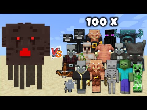 Three Headed Ghast vs Minecraft Mobs x100 - Giant Ghast vs 100 Mobs