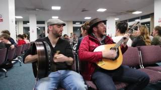 Video thumbnail of "Irish flight delayed so trad session started between DaoiríFarrell, Geoff Kinsella and Robbie Walsh."