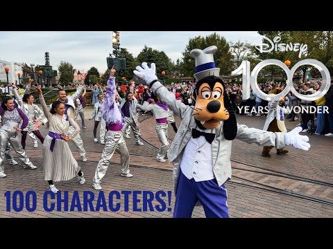 Disney 100 Characters Parade! Disneyland Paris 100 Years of Wonder Ceremony.