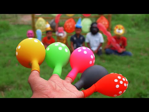 Pretends to play with her Magic balloon - learn colors for kids by