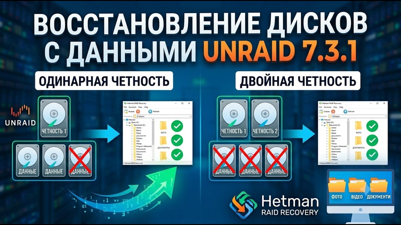 Как восстановить данные с Unraid 7.3.1 | Single и Dual Parity