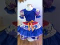 Fantasia Infantil Junino Azul e Vermelho Flores Coloridas