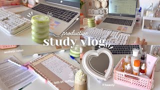 Productive morning routine📔🎀 Aesthetic study vlog, romanticising life, kbeauty, new tripod, notes🖇️