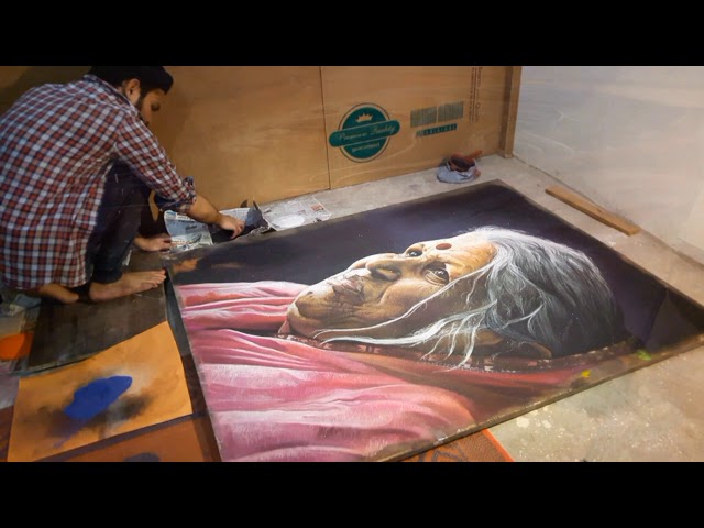 hyper realistic portrait rangoli design sindhutai sapkal by kartik khadatkar