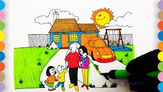 Kids coloring page - Family and House coloring - Learn colors