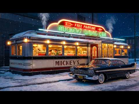 Snowy Night at Mickey’s Diner (1958) | 50s Doo-Wop Ambience & Vintage Vinyl Sound