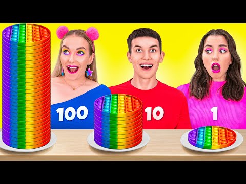 100 SCHICHTEN ESSEN CHALLENGE || Lustig buntes POP IT! Riesig VS Winzig für 24 H auf 123 GO! TRENDS