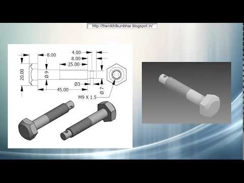 Create Hexagonal bolt with lock pin hole by Autodesk Inventor 2017 Tutorial