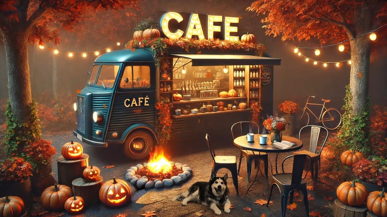 Autumn Jazz at a Cozy Forest Cafe by the Fire🍂Relaxing Jazz for a Fun Weekend 🎃