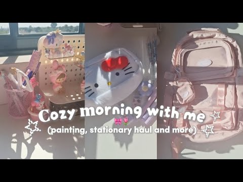 Cozy Morning with me🌷🎀 aesthetic school haul, painting, rosy posy pink bag🎀✨️