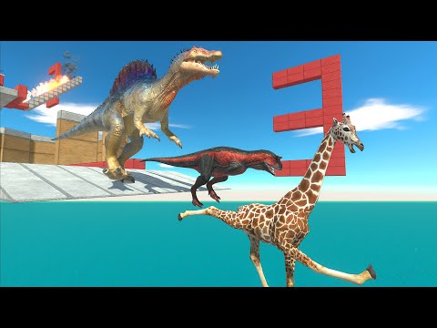 Units jump for fear of Spino's attack - Animal Revolt Battle Simulator