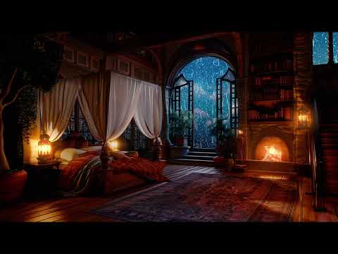 Cozy Castle Room Haven - Thunderstorm, Fireplace & Rain Sounds Therapy | 12 Hours