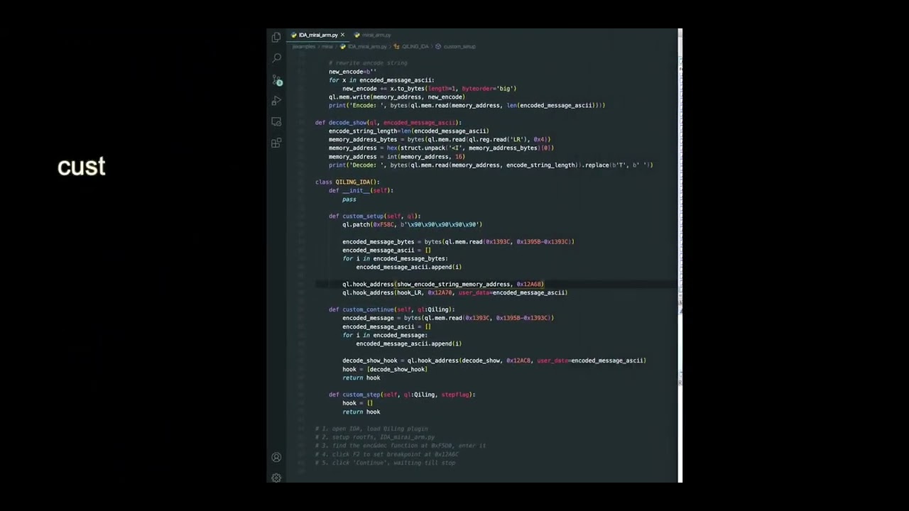 Qiling's IDAPro Plugin   Instrument and Decrypt Mirai's Secret