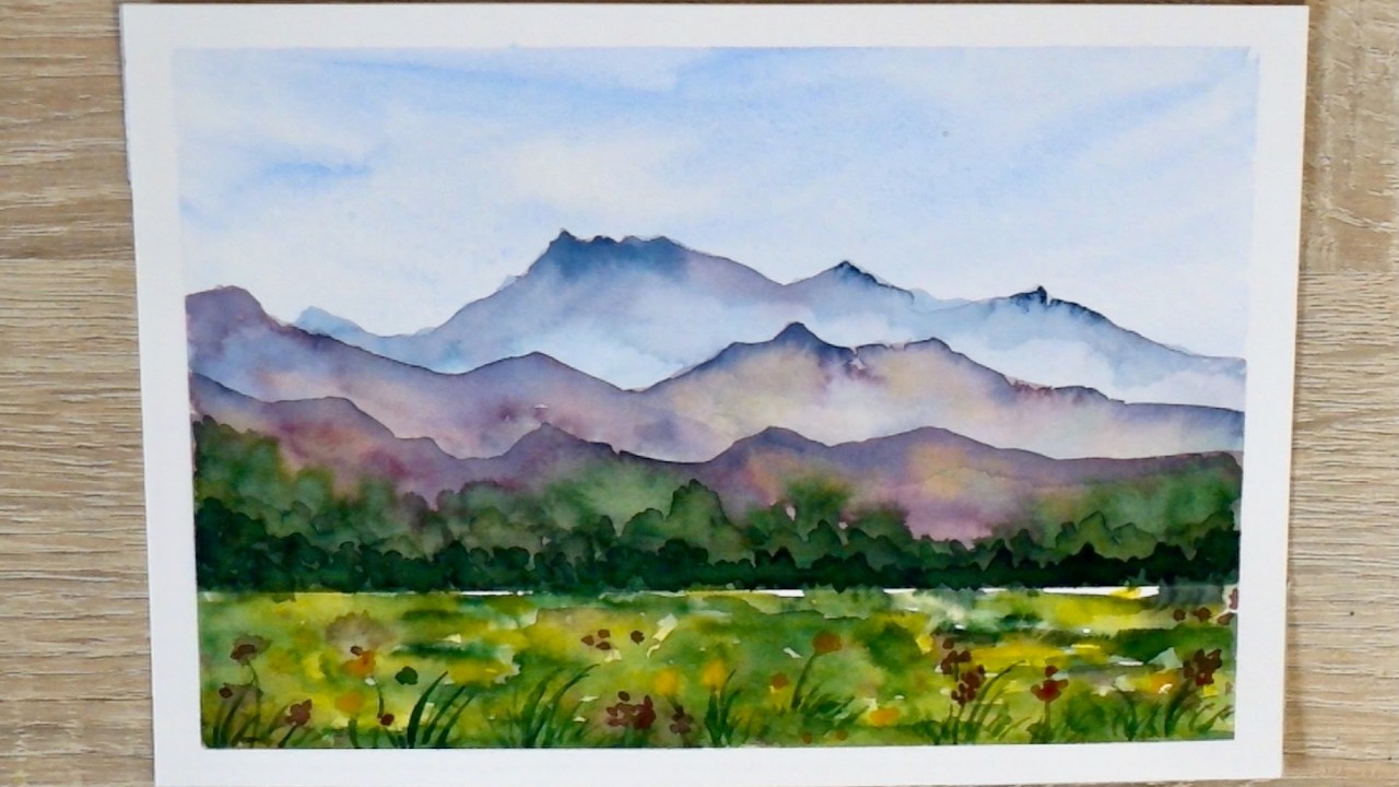 HOW TO PAINT A MOUNTAIN MEADOW - EASY WATERCOLOUR