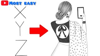 Beautiful traditional Girl taking selfie drawing | girl wearing lehanga backside drawing