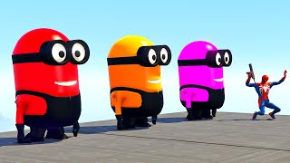 GTA 5 Epic Ragdolls RED SPIDERMAN VS RED MINION VS GREEN MINION Euphoria Physics Ep.2 #Spiderman