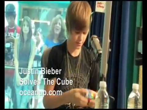 Justin Bieber solving a Rubik's Cube