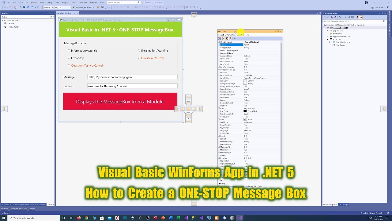 Visual Basic in .NET 5 : How to Create a ONE-STOP Message Box using Sub Procedures in a Module (P.1)