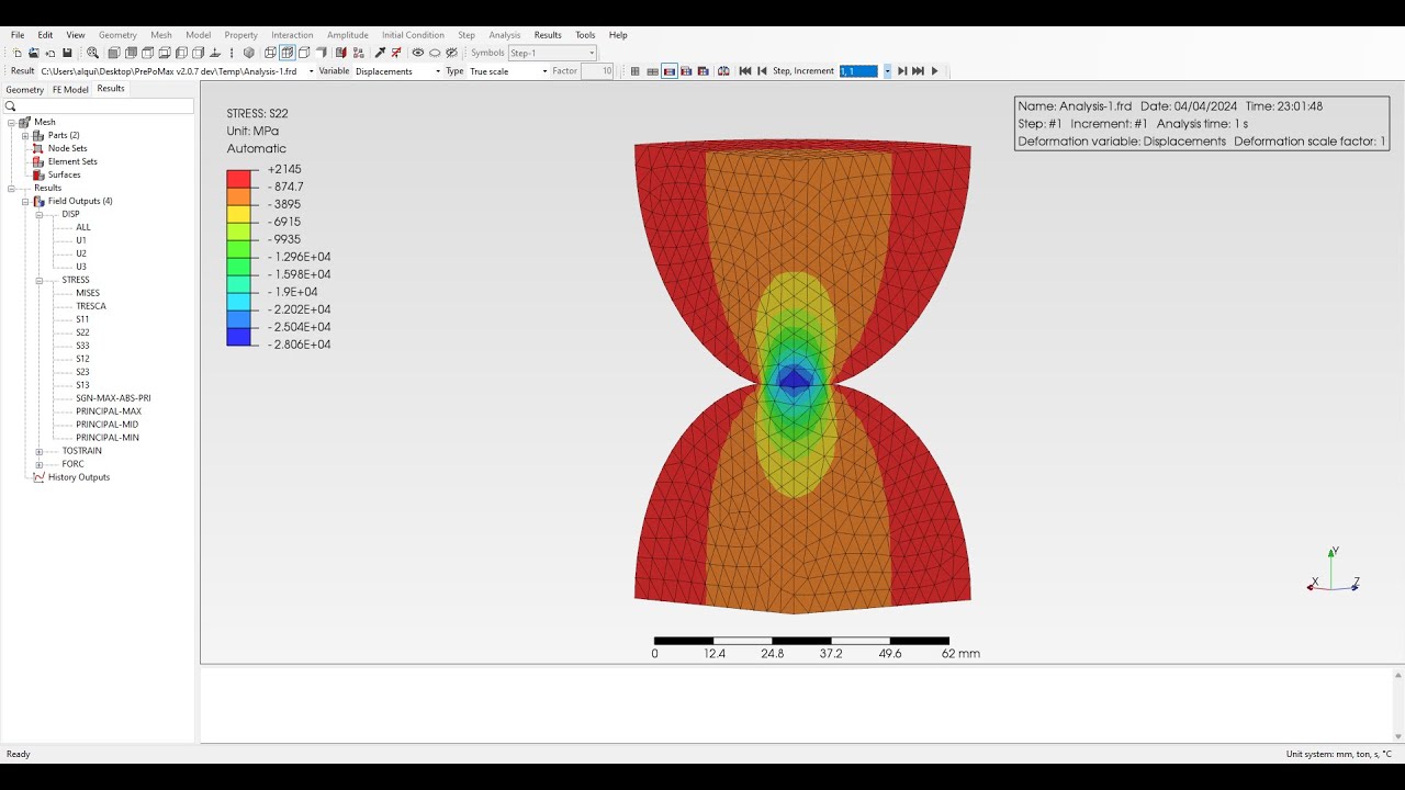 PrePoMax - Tutorial 10 - Hertz Contact of Two Spheres