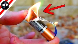 Como Hacer Fuego de Supervivencia Con Una Pila | EXPERIMENTOS CASEROS