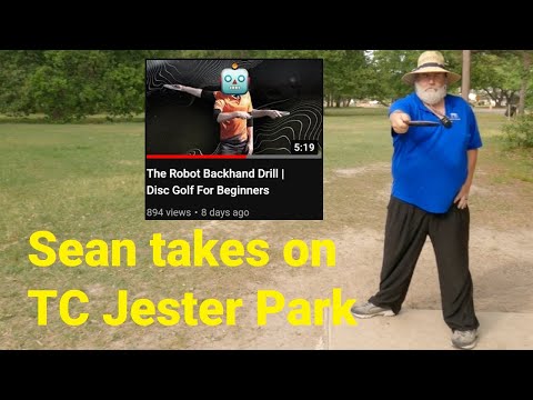 Disc Golf at TC Jester Park - Sean uses The Robot Backhand Drill