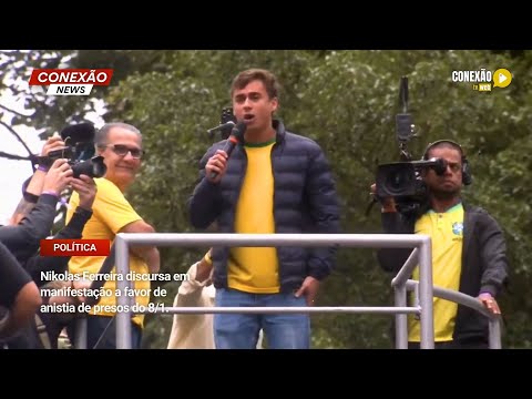 Vídeo: Nikolas Ferreira discursa em manifestação a favor de anistia de presos do 8/1, em São Paulo (SP).