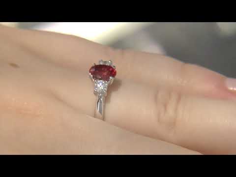 1.30 Carat Oval Cut Ruby Trilogy Ring GR053